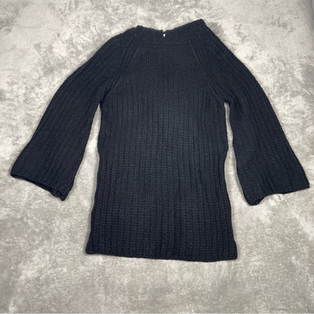 Anthropologie Sweater Women’s Sz XS Black Moth Chunky Knit Bell Sleeve Hooded - Picture 5 of 10